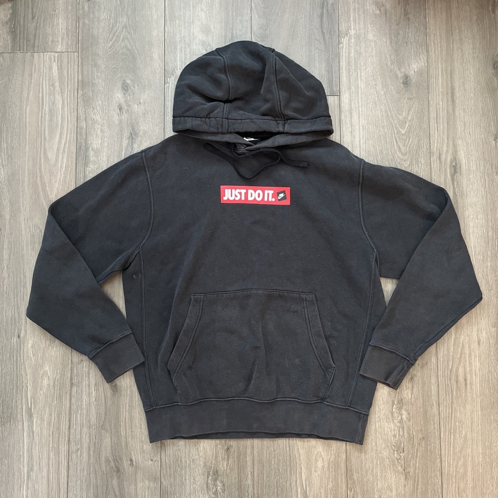 Nike Just Do It Mens M Box Logo Pullover Hoodie Sweatshirt Black